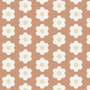 sandstone daisy hexagon - 1.5" daisy - sfx1328 - daisy quilt, baby quilt, nursery, baby girl, kids bedding, wholecloth quilt fabric