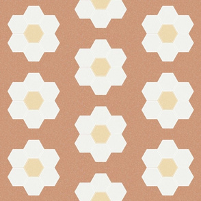 sandstone daisy hexagon - 6" daisy - sfx1328 - daisy quilt, baby quilt, nursery, baby girl, kids bedding, wholecloth quilt fabric