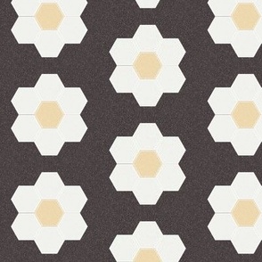 coffee daisy hexagon - 3" daisy - sfx1111 - daisy quilt, baby quilt, nursery, baby girl, kids bedding, wholecloth quilt fabric
