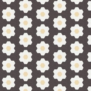 coffee daisy hexagon - 1.5" daisy - sfx1111 - daisy quilt, baby quilt, nursery, baby girl, kids bedding, wholecloth quilt fabric