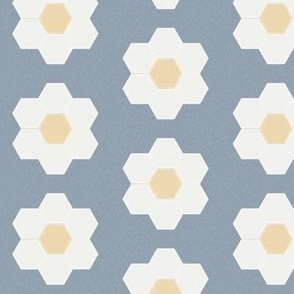 denim daisy hexagon - 3" daisy - sfx4013 - daisy quilt, baby quilt, nursery, baby girl, kids bedding, wholecloth quilt fabric