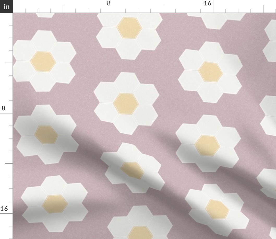lilac daisy hexagon - 6" daisy - sfx1905 - daisy quilt, baby quilt, nursery, baby girl, kids bedding, wholecloth quilt fabric