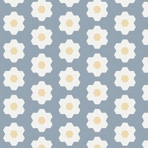 denim daisy hexagon - 1.5" daisy - sfx4013 - daisy quilt, baby quilt, nursery, baby girl, kids bedding, wholecloth quilt fabric