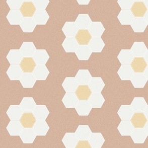 almond daisy hexagon - 3" daisy - sfx1213 - daisy quilt, baby quilt, nursery, baby girl, kids bedding, wholecloth quilt fabric