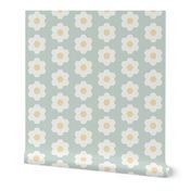 milky green daisy hexagon - 6" daisy - sfx6205 - daisy quilt, baby quilt, nursery, baby girl, kids bedding, wholecloth quilt fabric