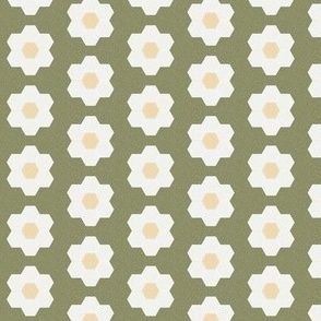iguana daisy hexagon - 1.5" daisy - sfx0525 - daisy quilt, baby quilt, nursery, baby girl, kids bedding, wholecloth quilt fabric