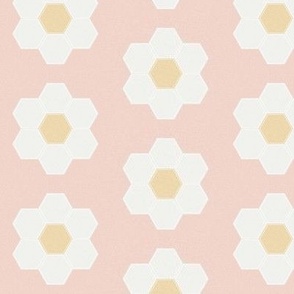 blush daisy hexagon - 3" daisy - sfx1404 - daisy quilt, baby quilt, nursery, baby girl, kids bedding, wholecloth quilt fabric