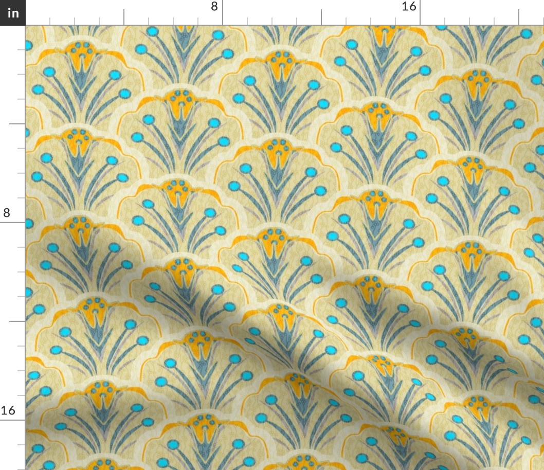 Blooming Scallop Shells in Beige Gold and Blue