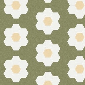 iguana daisy hexagon - 3" daisy - sfx0525 - daisy quilt, baby quilt, nursery, baby girl, kids bedding, wholecloth quilt fabric