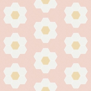 blush daisy hexagon - 6" daisy - sfx1404 - daisy quilt, baby quilt, nursery, baby girl, kids bedding, wholecloth quilt fabric