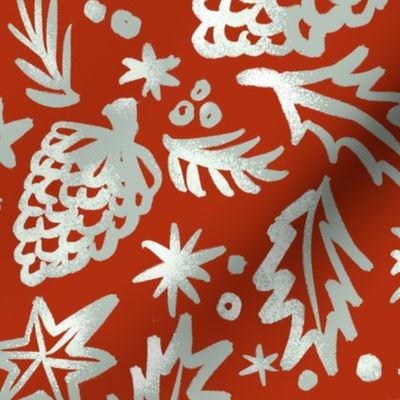 50s Old Time Xmas pattern red