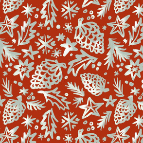 50s Old Time Xmas pattern red