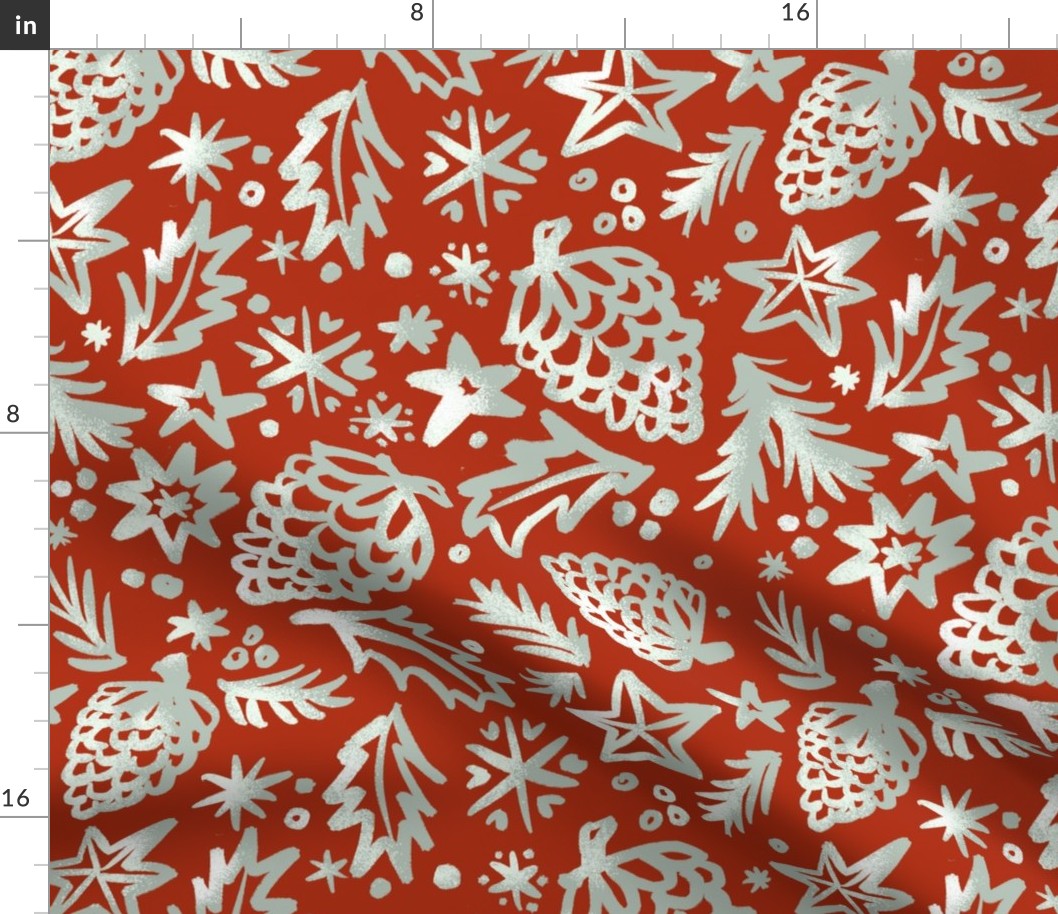 50s Old Time Xmas pattern red