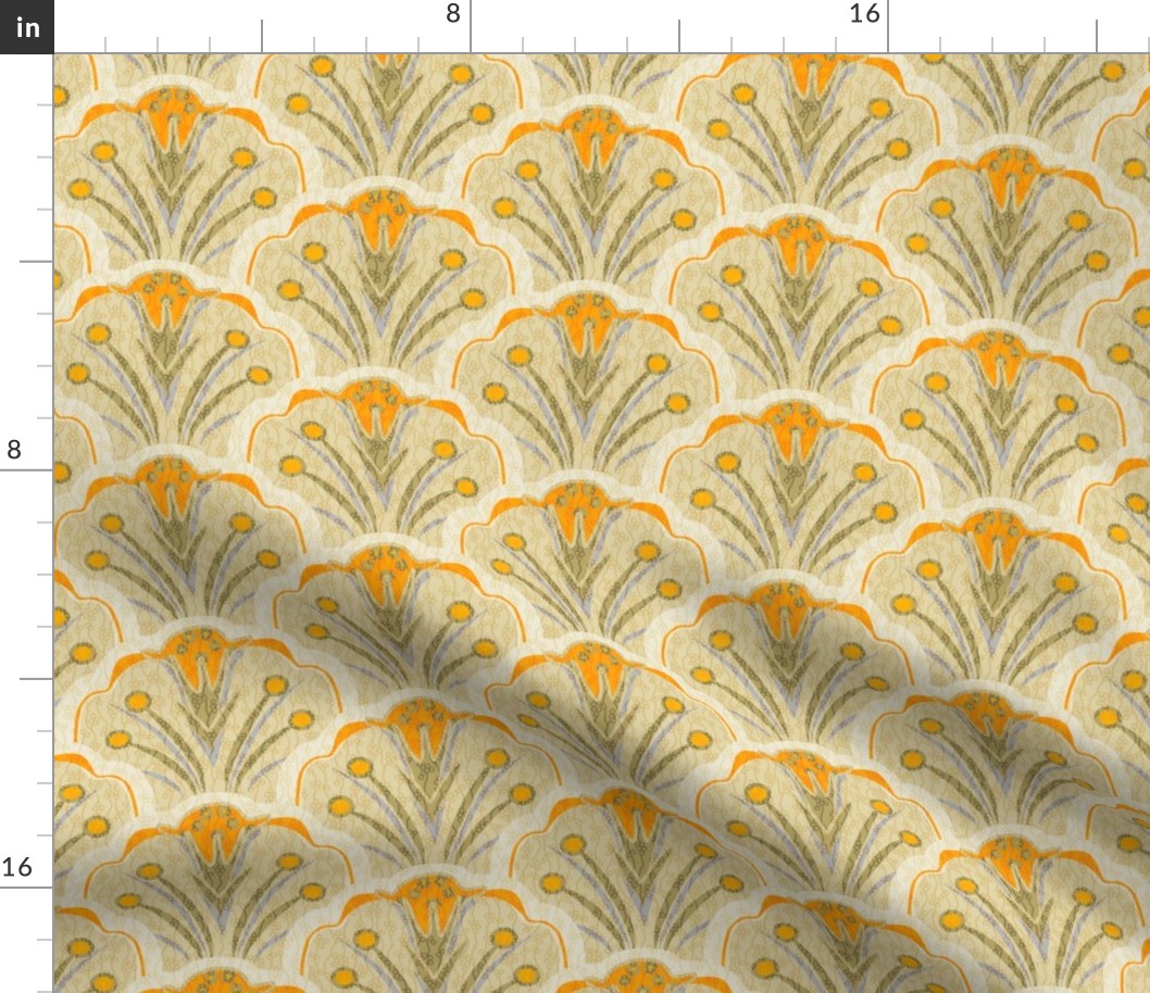 Blooming Scallop Shells in Orange Olive and Sand