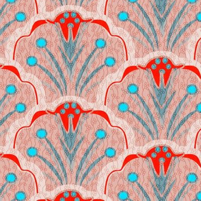 Blooming Scallop Shells in Red Pink and Aqua