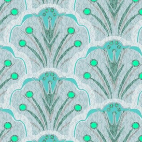 Blooming Scallop Shells in Turquoise Sage and Bluegray