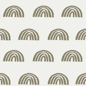 Scattered Rainbows Fabric - Aloe sfx0620 || Earth toned rainbows fabric || Rainbow Baby kids bedding