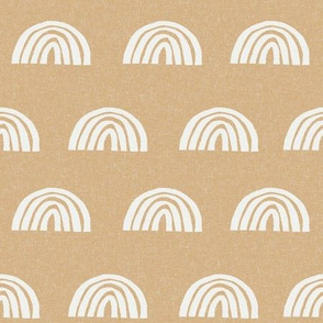 Scattered Rainbows Fabric - wheat sfx1225 || Earth toned rainbows fabric || Rainbow Baby kids bedding