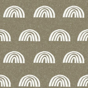 Scattered Rainbows Fabric - Aloe sfx0620 || Earth toned rainbows fabric || Rainbow Baby kids bedding