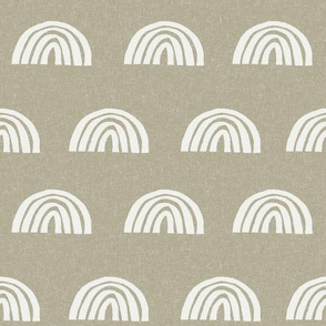 Scattered Rainbows Fabric - eucalyptus sfx0513 || Earth toned rainbows fabric || Rainbow Baby kids bedding