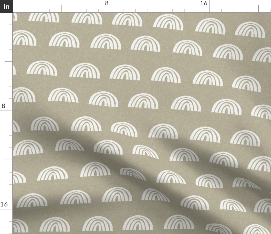 Scattered Rainbows Fabric - eucalyptus sfx0513 || Earth toned rainbows fabric || Rainbow Baby kids bedding