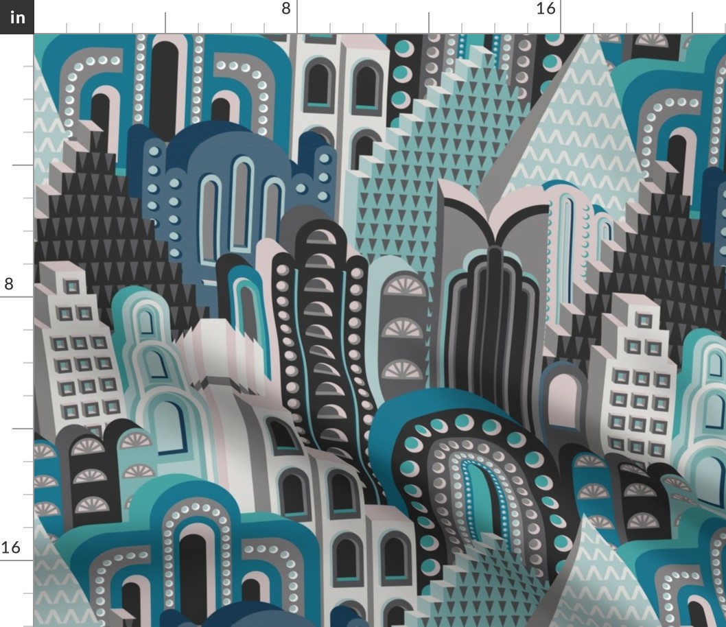 Deco Metropolis Medium Scale Blue Cyan