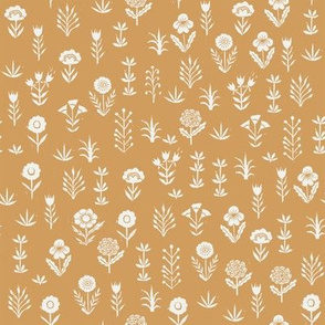 wildflower fabric - sfx1144 oak leaf - linocut block print fabric - floral fabric, girls nursery fabric, kids bedding fabric 