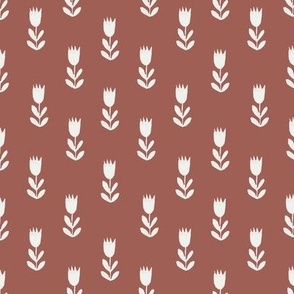 tulips fabric - sfx1443, earth toned fabric, baby fabric, linen trend, terracotta, prairie, baby girl fabric, hippie boho fabric, linocut tulips fabric