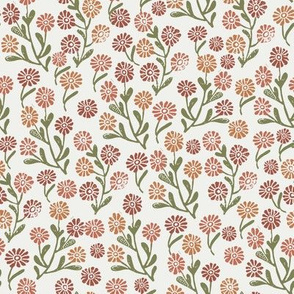 daisies fabric -  redwood caramel sierra iguana, sfx1443, sfx1346, sfx1340, sfx0525 - daisy fabric, delicate ditsy floral fabric, ditsy daisies, prairie floral fabric, baby girl fabric, trendy nursery fabric