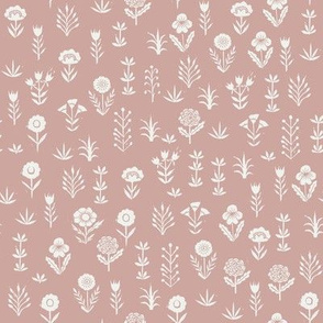 wildflower fabric - sfx1512 rose - linocut block print fabric - floral fabric, girls nursery fabric, kids bedding fabric 