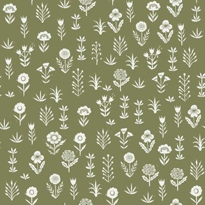 wildflower fabric - sfx0525 iguana - linocut block print fabric - floral fabric, girls nursery fabric, kids bedding fabric 