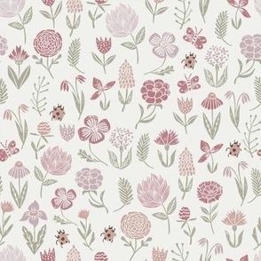 meadow floral - clover, rose, lilac, sage  - baby girl floral, earth tone floral, sage florals, nursery fabric, baby fabric, kids bedding