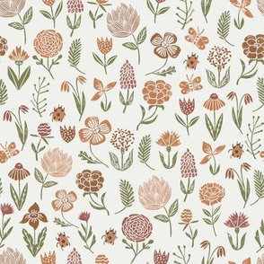 meadow floral - redwood, caramel, sierra, iguana - baby girl floral, earth tone floral, sage florals, nursery fabric, baby fabric, kids bedding