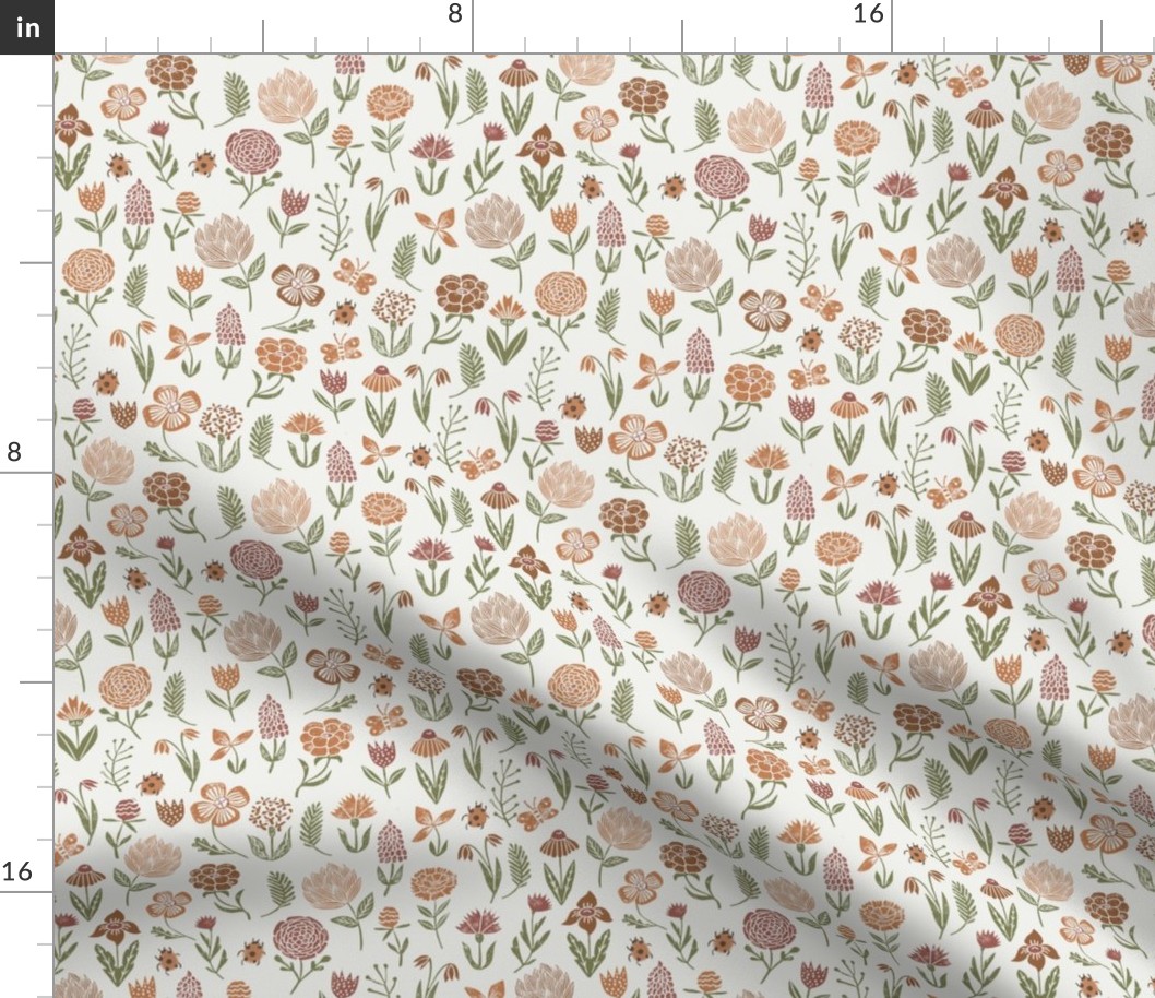 meadow floral - redwood, caramel, sierra, iguana - baby girl floral, earth tone floral, sage florals, nursery fabric, baby fabric, kids bedding