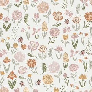 meadow floral - rose, oak leaf, caramel - baby girl floral, earth tone floral, sage florals, nursery fabric, baby fabric, kids bedding