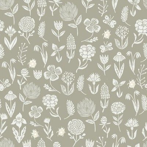 meadow floral - sage sfx0110 - baby girl floral, earth tone floral, sage florals, nursery fabric, baby fabric, kids bedding