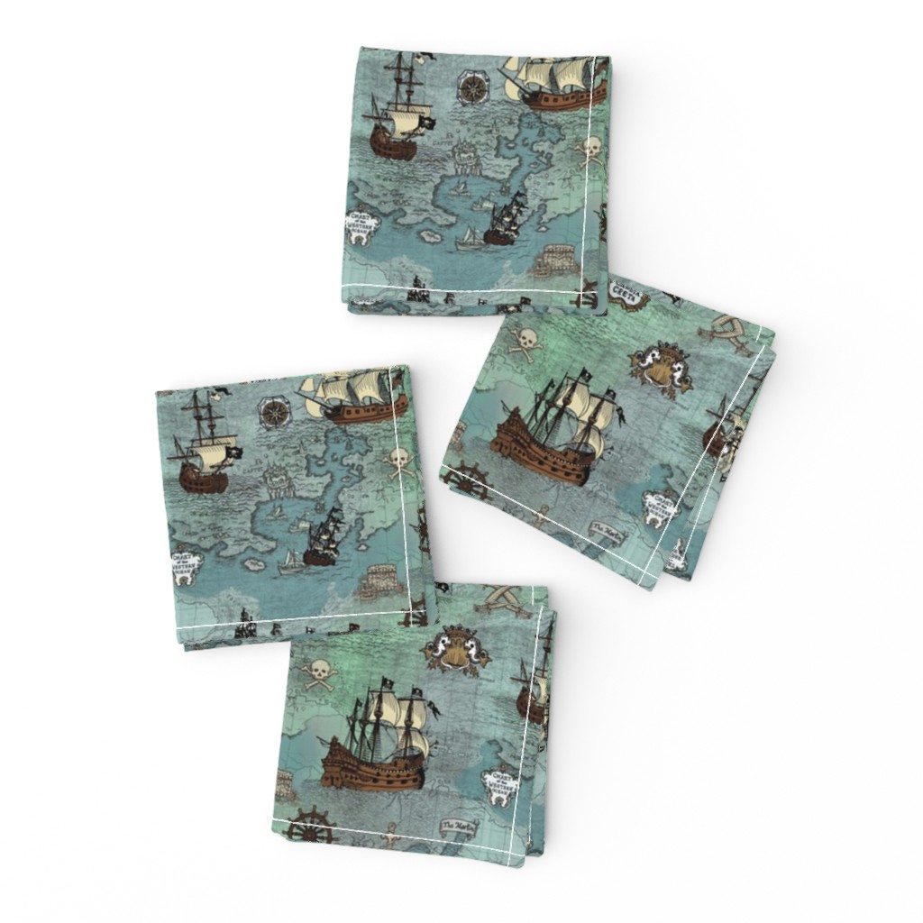 Pirate Ships Map Blue Smallest Repeat