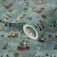 Pirate Ships Map Blue Smallest Repeat