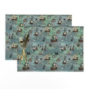 Pirate Ships Map Blue Smallest Repeat