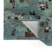 Pirate Ships Map Blue Smallest Repeat