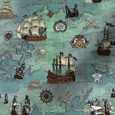 Pirate Ships Map Blue Smallest Repeat