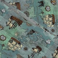Pirate Ships Map Blue Smallest Repeat