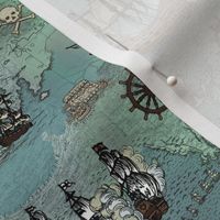 Pirate Ships Map Blue Smallest Repeat