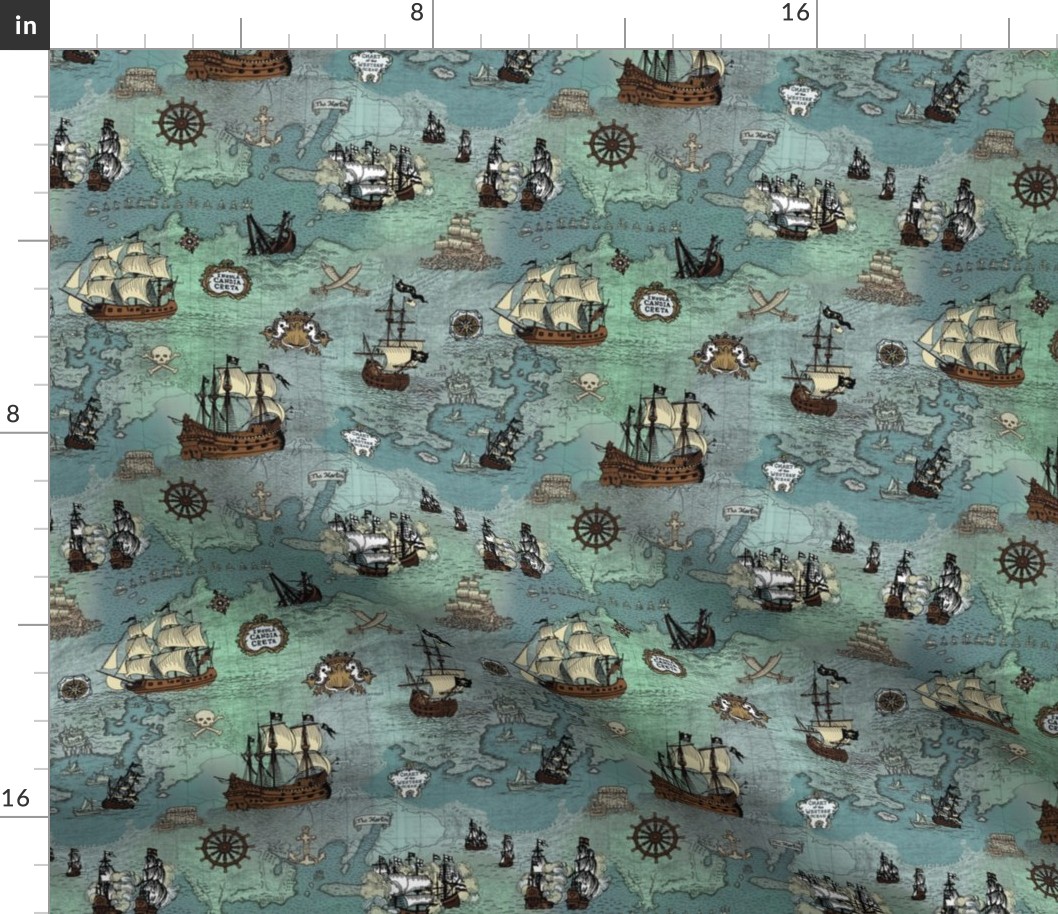 Pirate Ships Map Blue Smallest Repeat