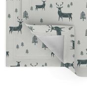 deer spruce snow - sfx5914, winter deer, reindeer, christmas deer, xmas deer, holiday deer fabric