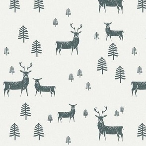 deer spruce snow - sfx5914, winter deer, reindeer, christmas deer, xmas deer, holiday deer fabric