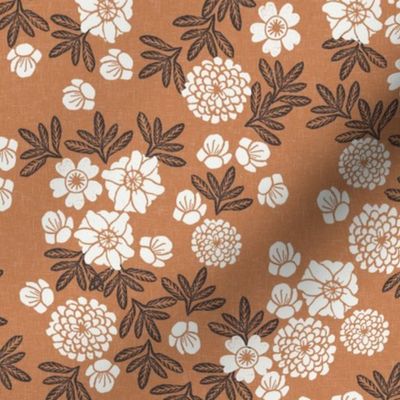 floral caramel - sfx1346, terracotta trend, christmas fabric, floral fabric