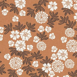 floral caramel - sfx1346, terracotta trend, christmas fabric, floral fabric