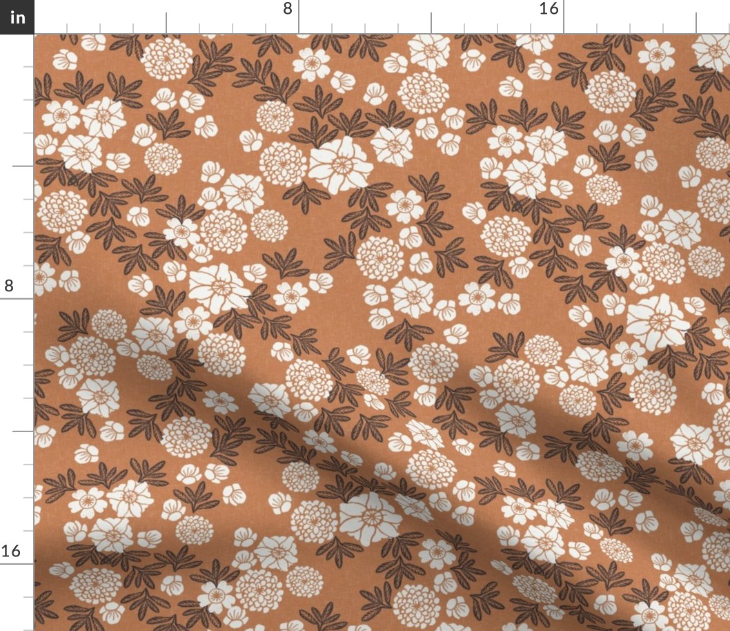 floral caramel - sfx1346, terracotta trend, christmas fabric, floral fabric
