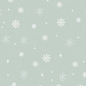 snow milky green - sfx6205, mint snowflakes, winter snowflakes, snowflakes fabric, mint fabric, holiday fabric